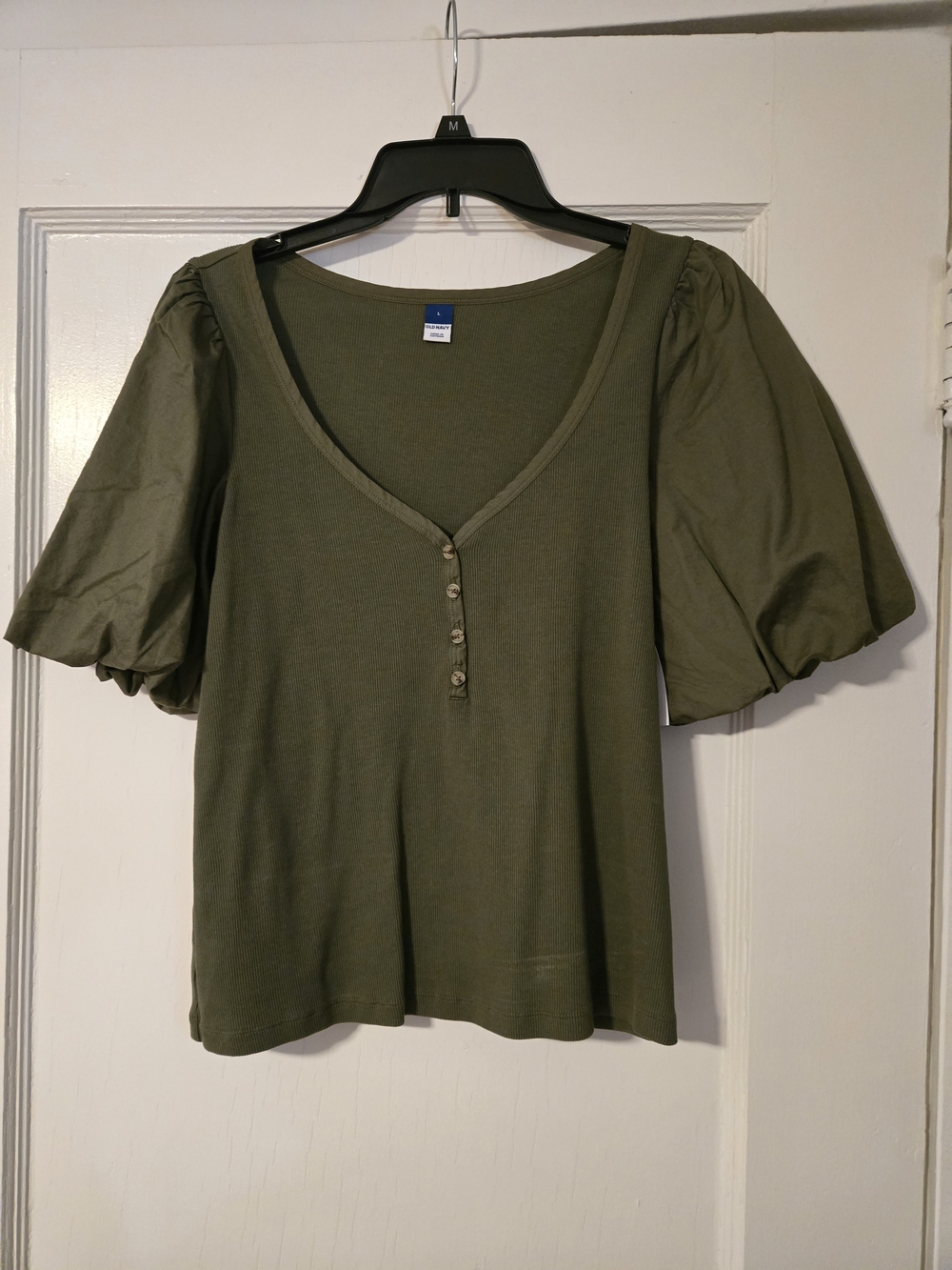 Old Navy Olive Puff Sleeve Henley Tee